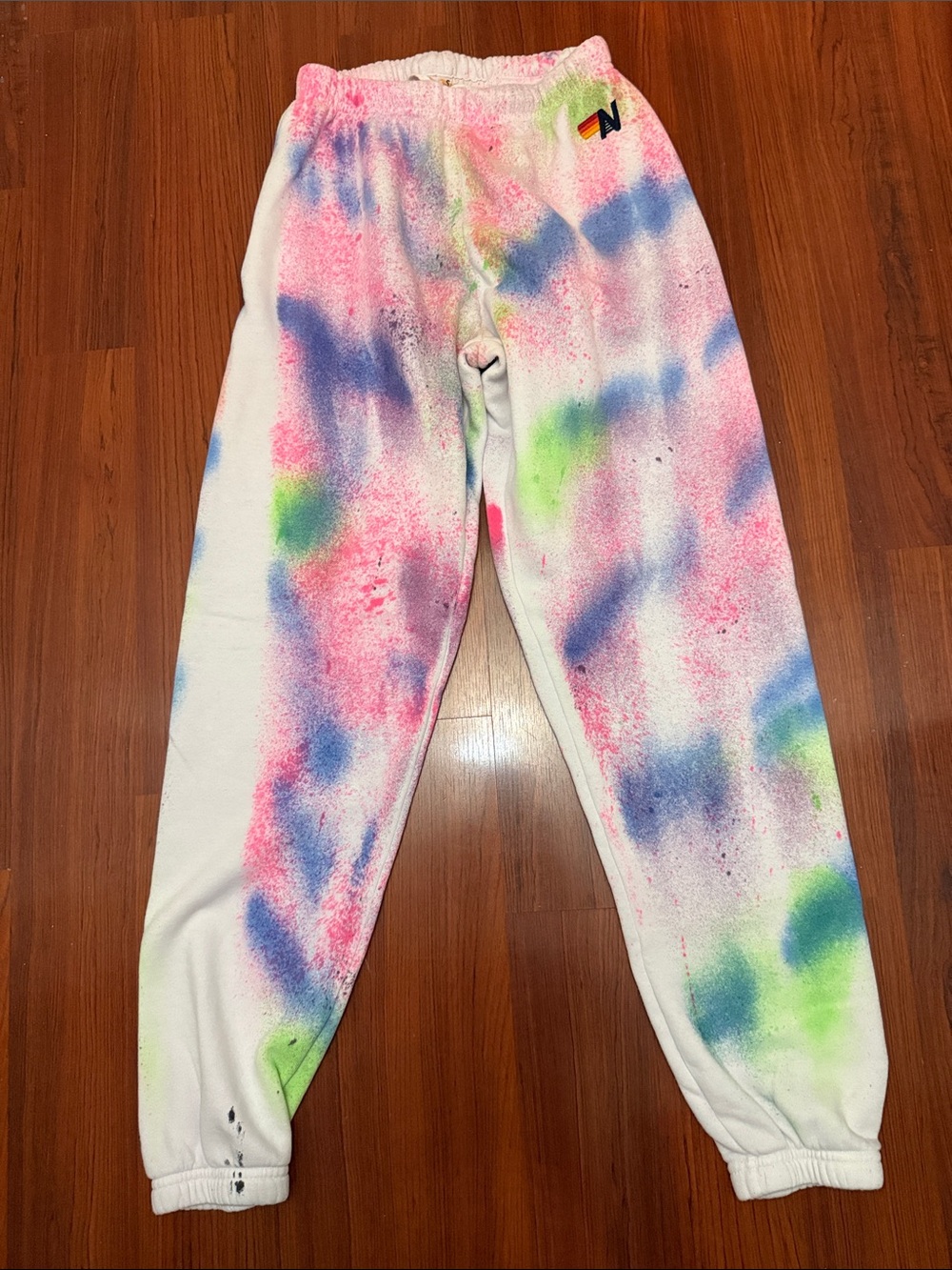 Aviator Nation White Spray Tie-Dye Joggers - Pink, Blue & Lime
